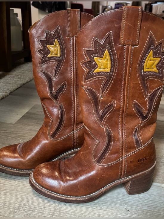 Frye Shoes - Vintage 1990s Frye Sabrina Flower Campus Western Cowgirl Boots Size 7